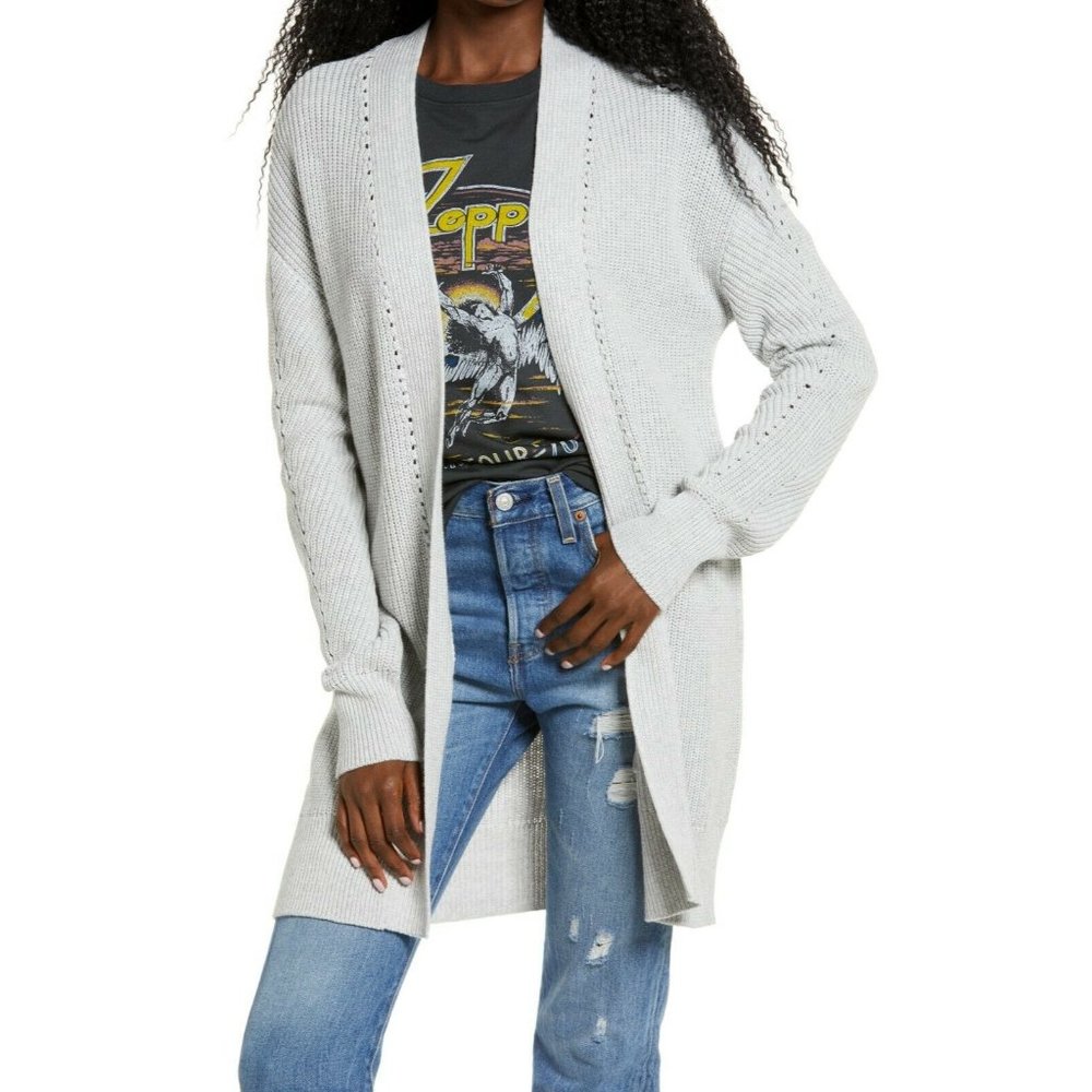 Nordstrom Bp. Open Front Chunky Cotton Knit Cardigan Long Sweater Grey Large NWT